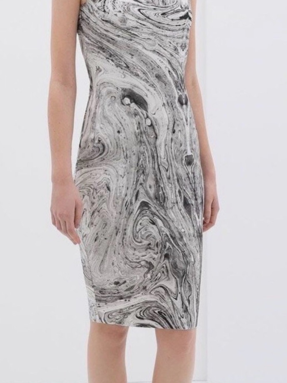 Zara WB Collection Marble-Print Midi Sheath Dress - White & Black